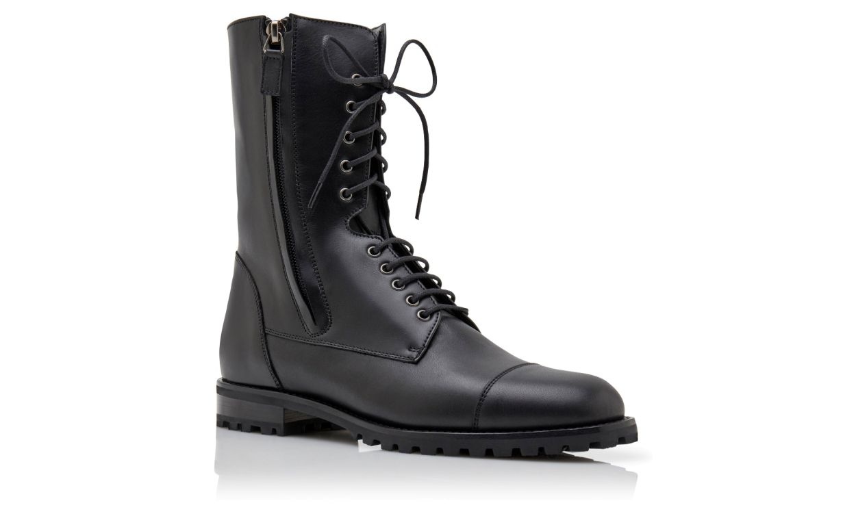 Black Calf Leather Military Boots - 3