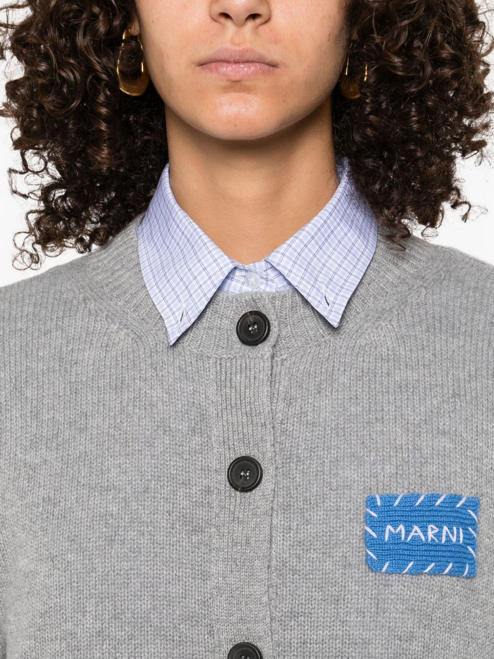 button-fastening logo-patch cardigan - 5
