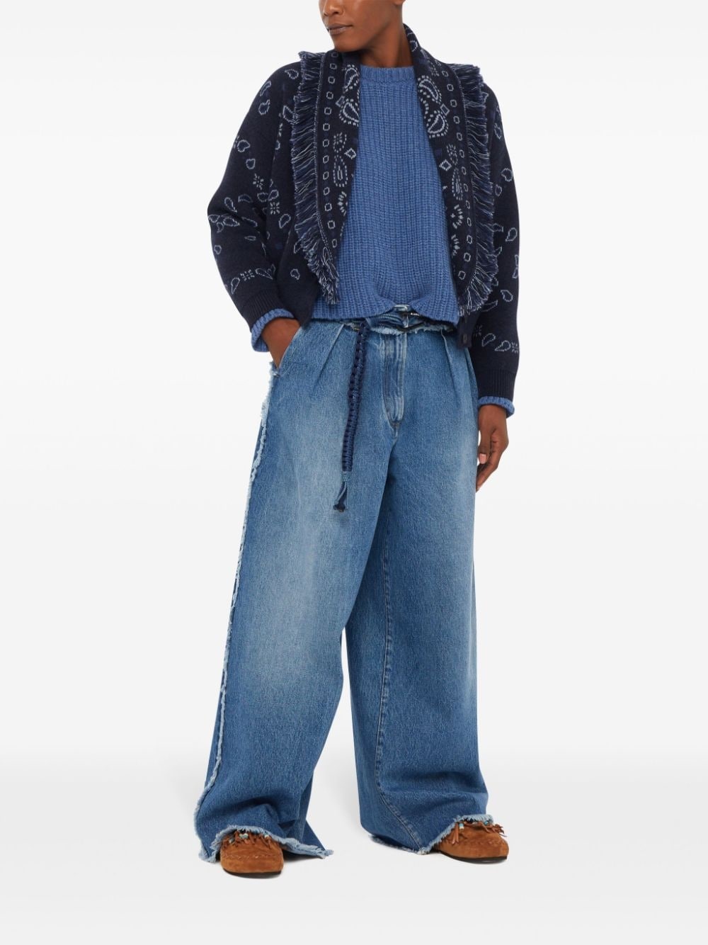 fringed wide leg jeans - 2