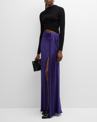 LAPOINTE Asymmetric-Waist Draped Slit Satin Maxi Skirt outlook