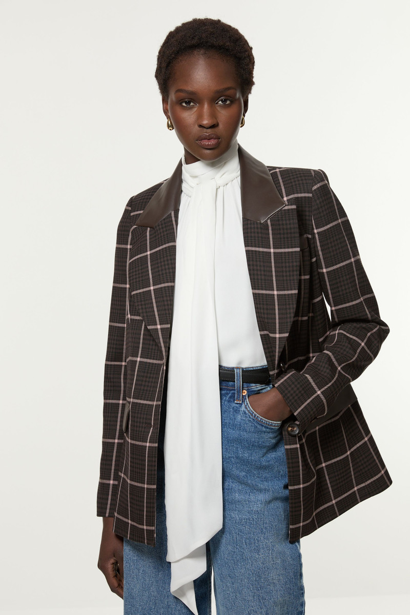 Tall Check Pu Mix Tailored Jacket 1