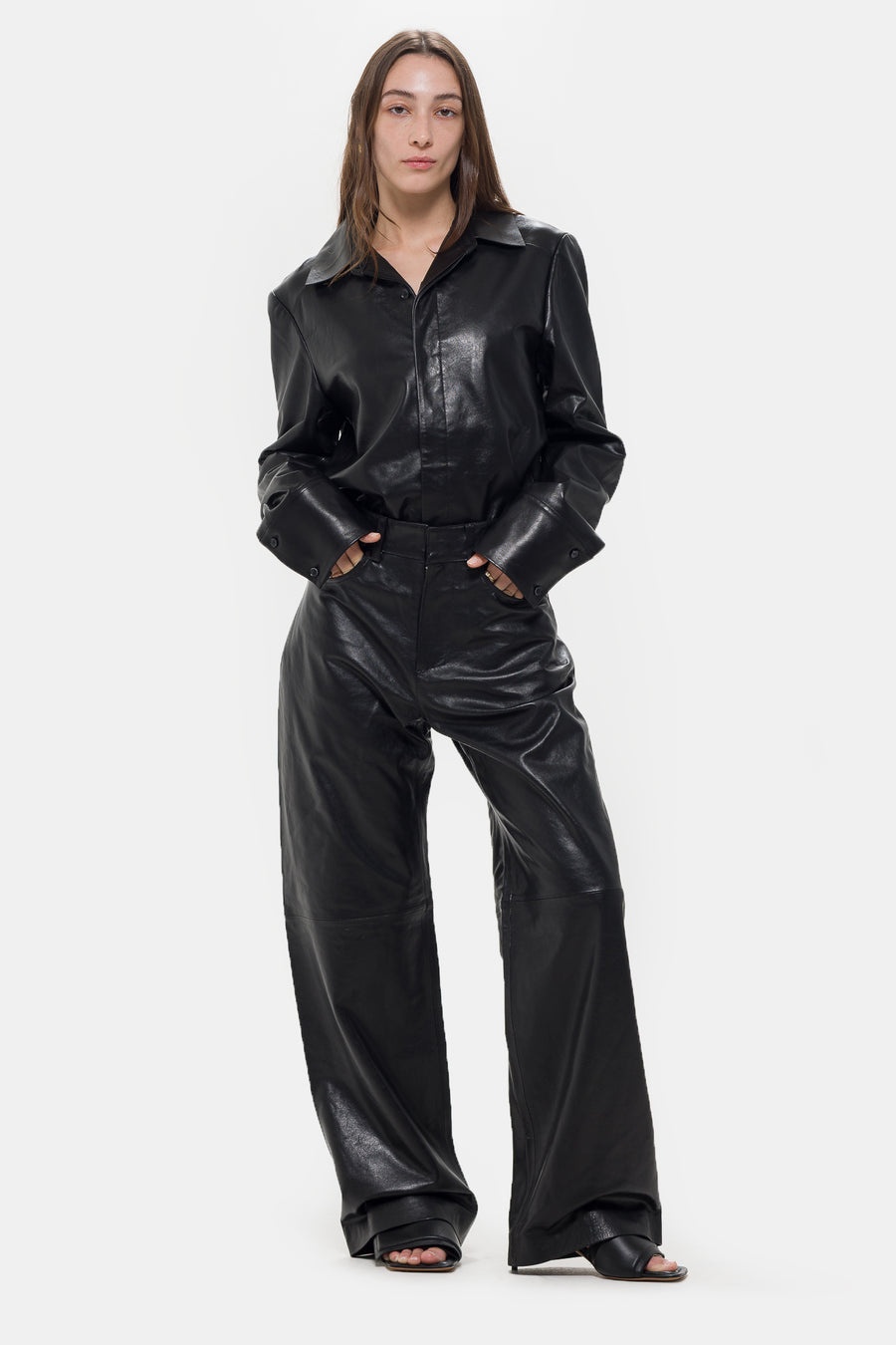 entire studios Leather Straight Leg Pant in Black