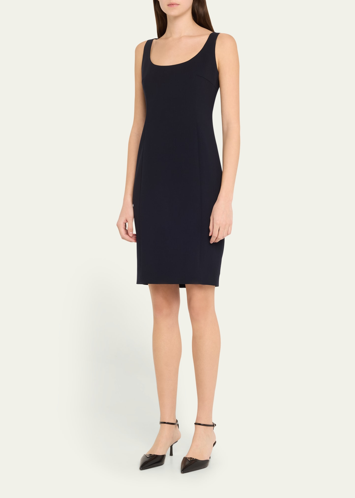 Scoop Neck Wool Crepe Sheath Dress - 4