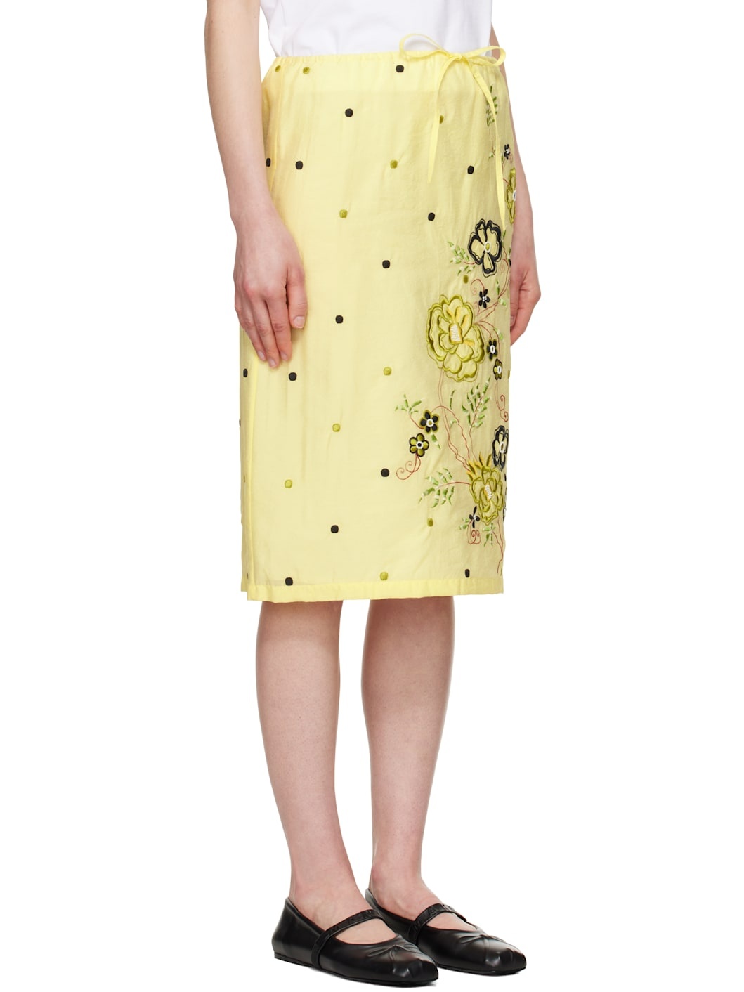 Yellow  Paris 'KENZO Peonies' Embroidered Straight Midi Skirt - 2