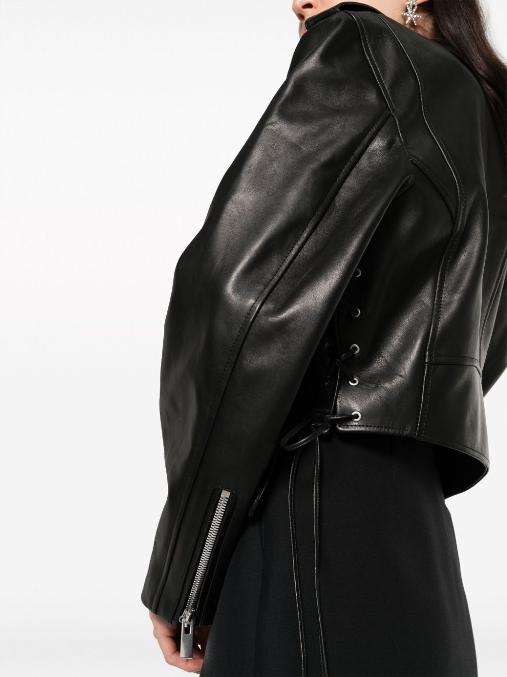 cropped leather biker jacket - 5