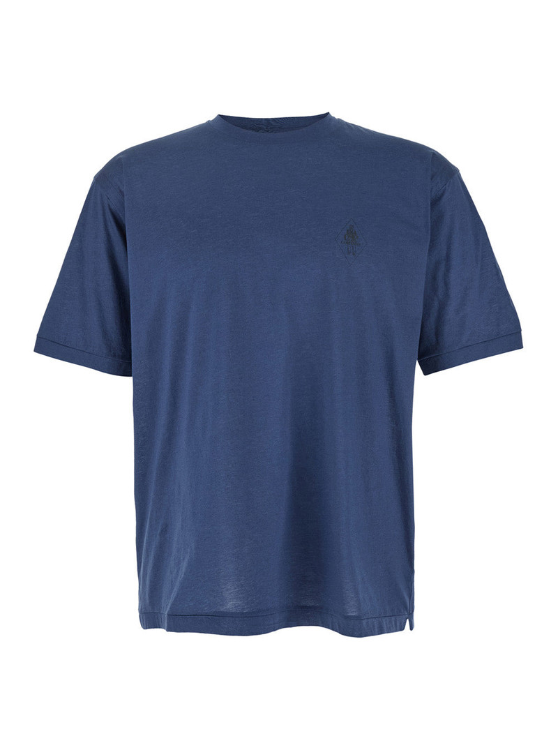 C.P. Company Men Blue Crewneck T-Shirt With Logo Embroidery On The Front In Cotton Man - 1