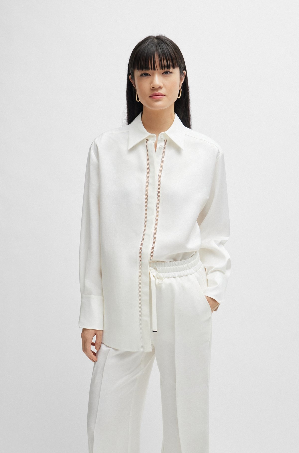 LONG-SLEEVED BLOUSE WITH LADDER-LACE TRIM - 2