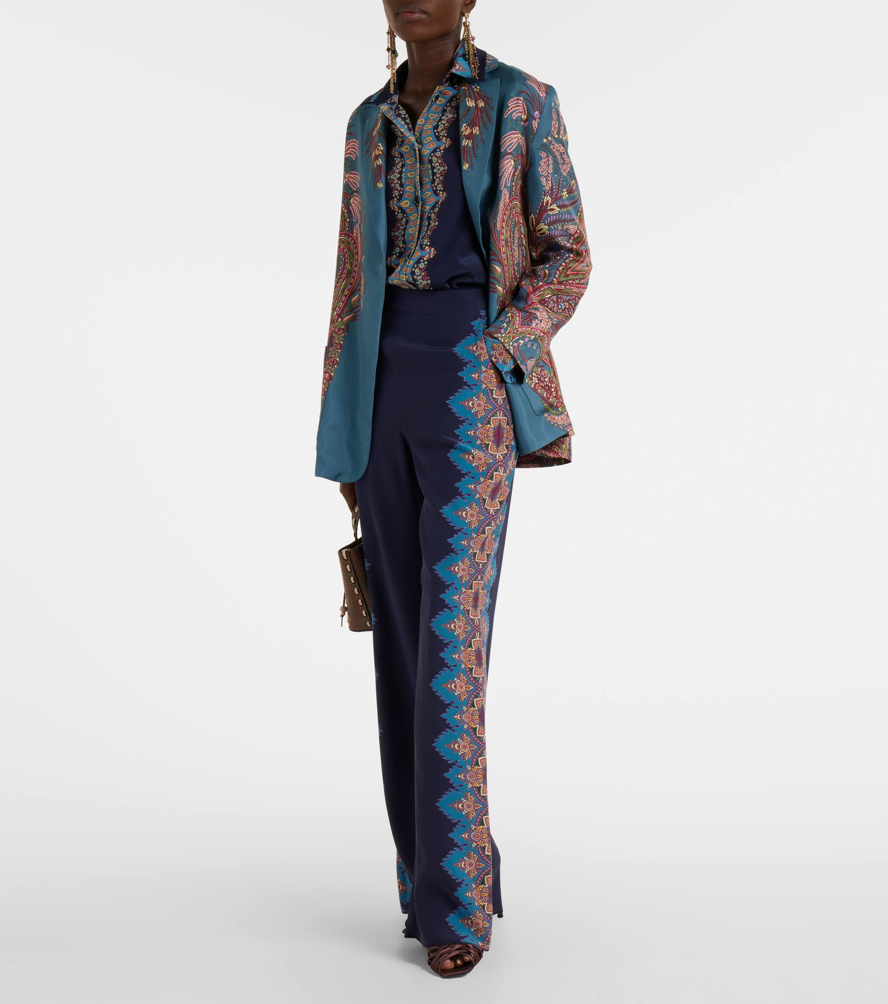Printed silk crêpe de chine straight pants - 2
