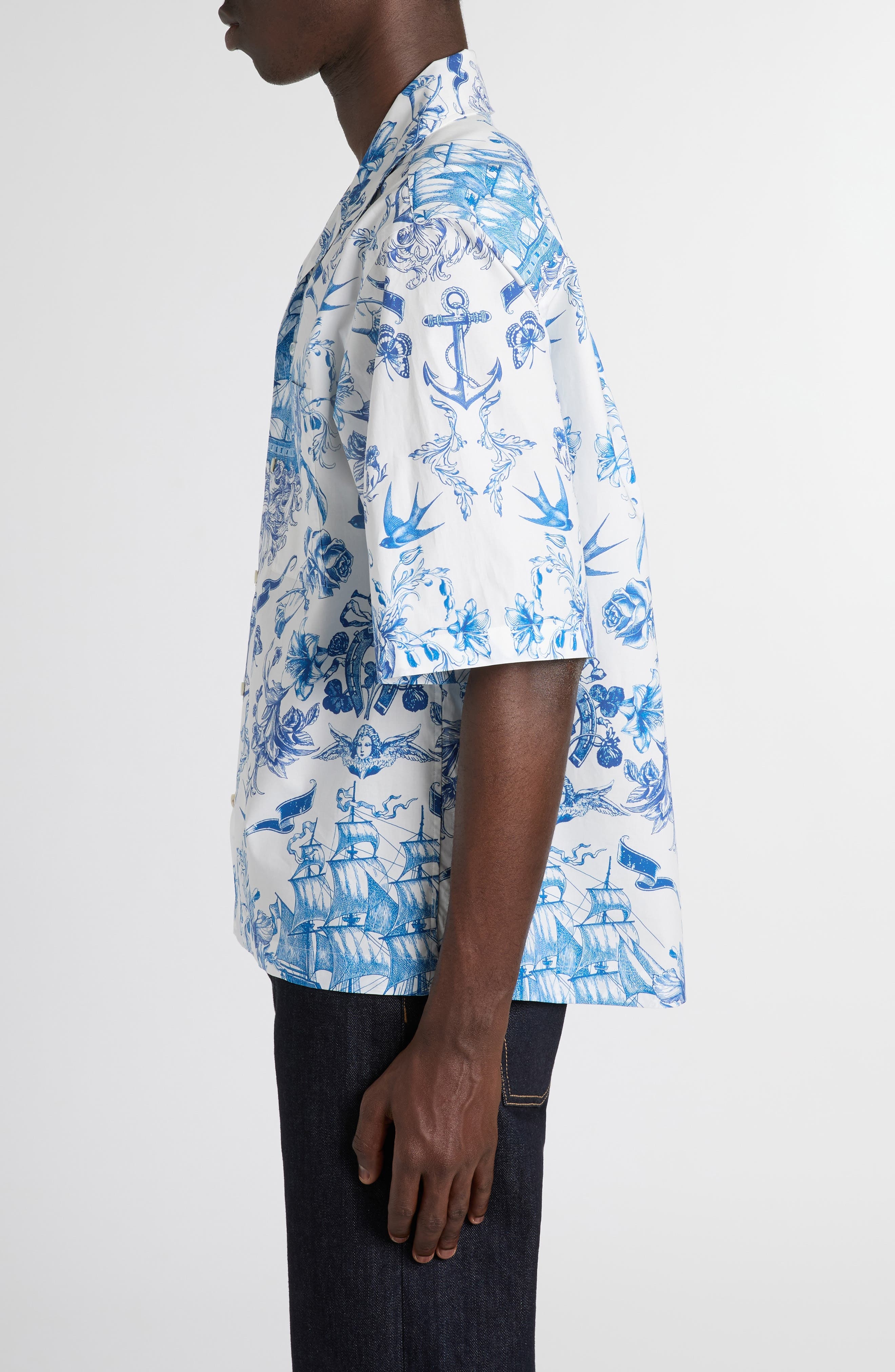 McQueen Sailor Tattoo Camp Shirt in Ivory-Navy at Nordstrom - 4
