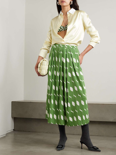Dries Van Noten Pleated printed silk-blend midi skirt outlook