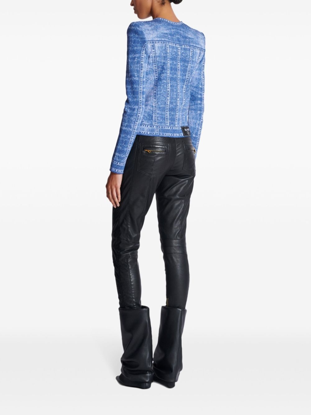 denim-effect cardigan - 4