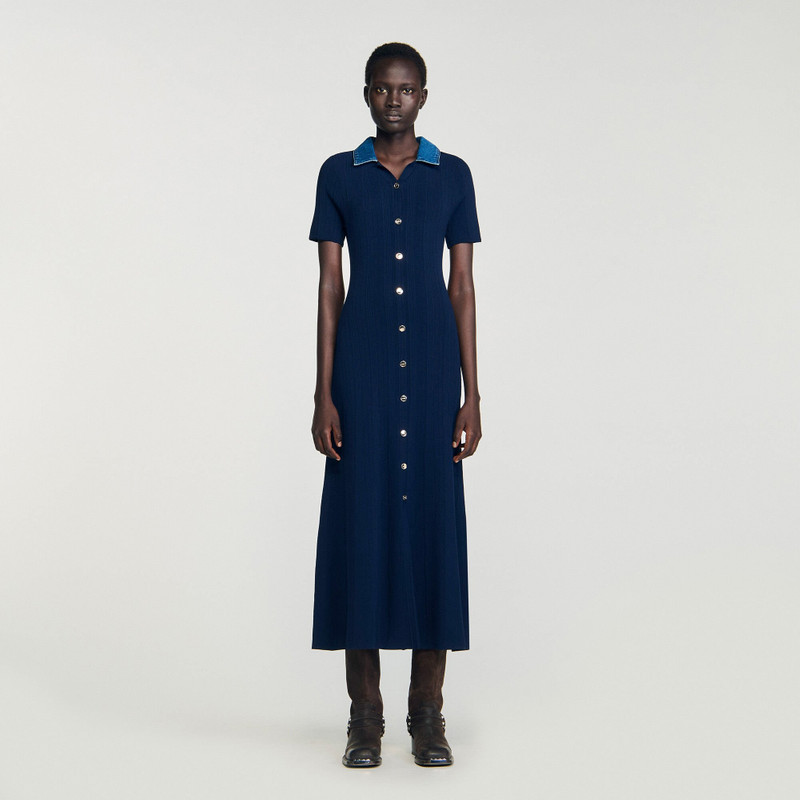 DENIM COLLAR KNIT MAXI DRESS 3