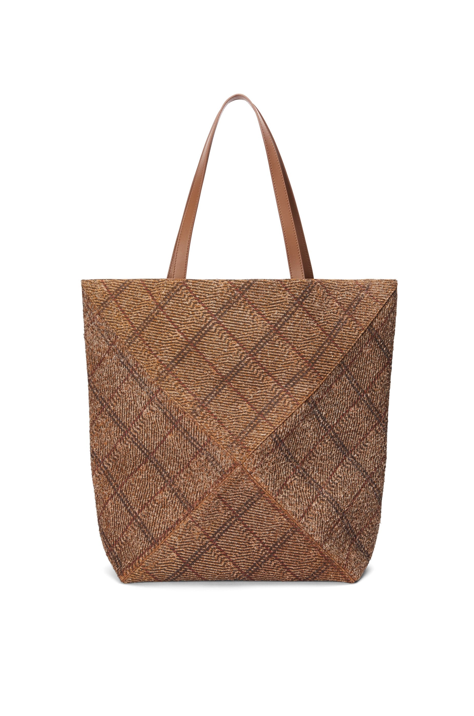 XL Puzzle Fold tote in tartan brushed suede - 5