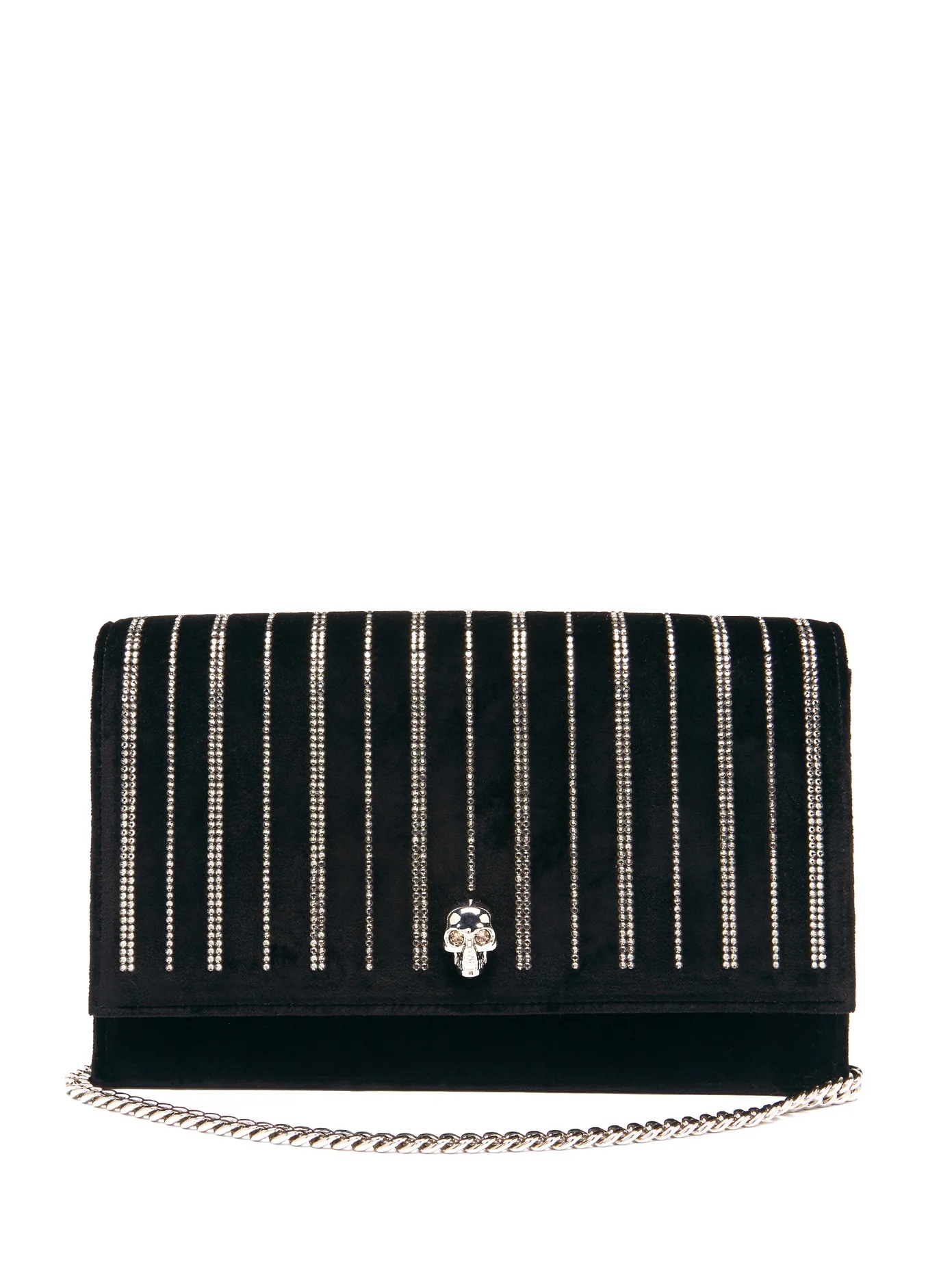 Skull crystal-striped suede cross-body bag - 1