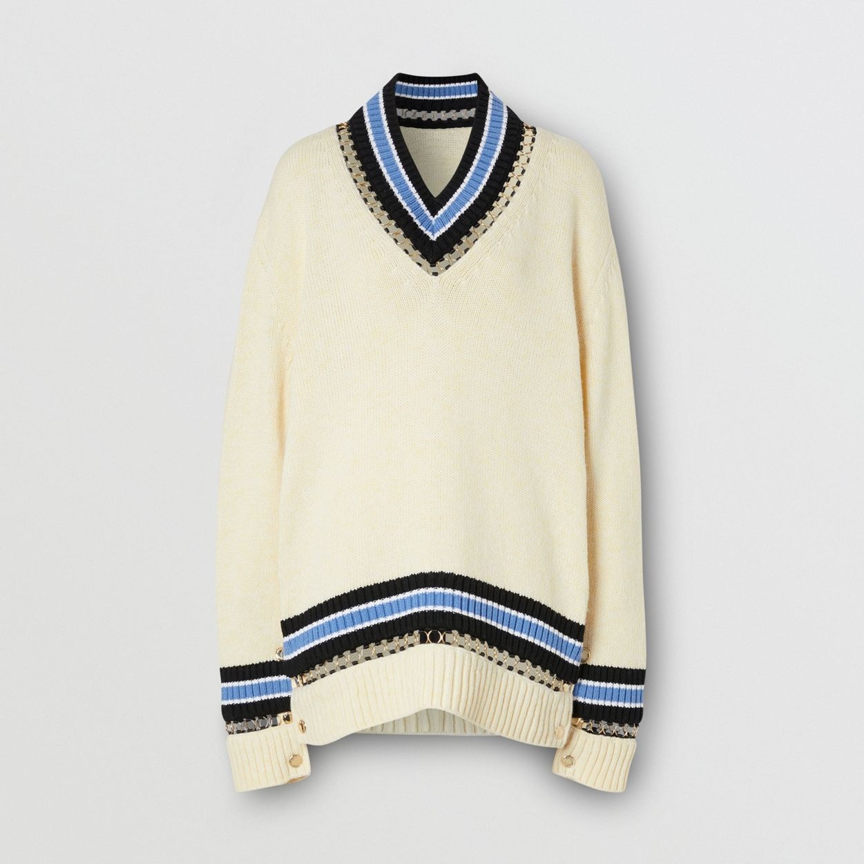 Ring-pierced Wool Oversized Cricket Sweater - 1