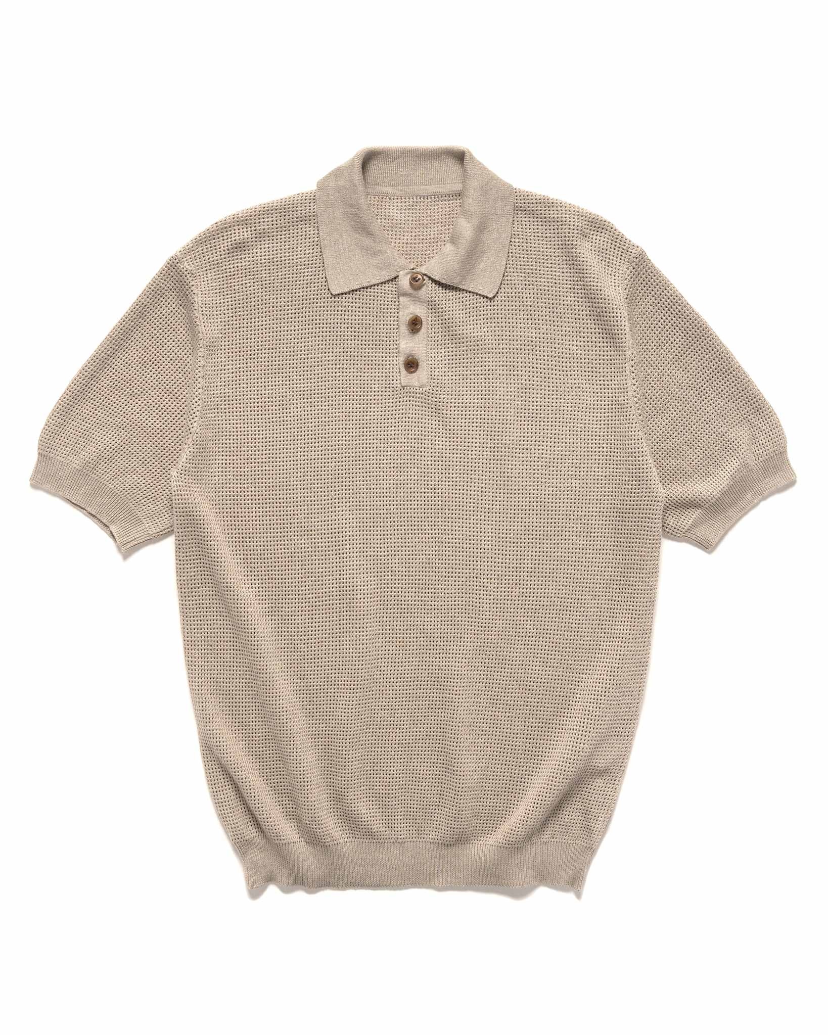 Linen Mesh Oversized S/S Polo Beige - 1