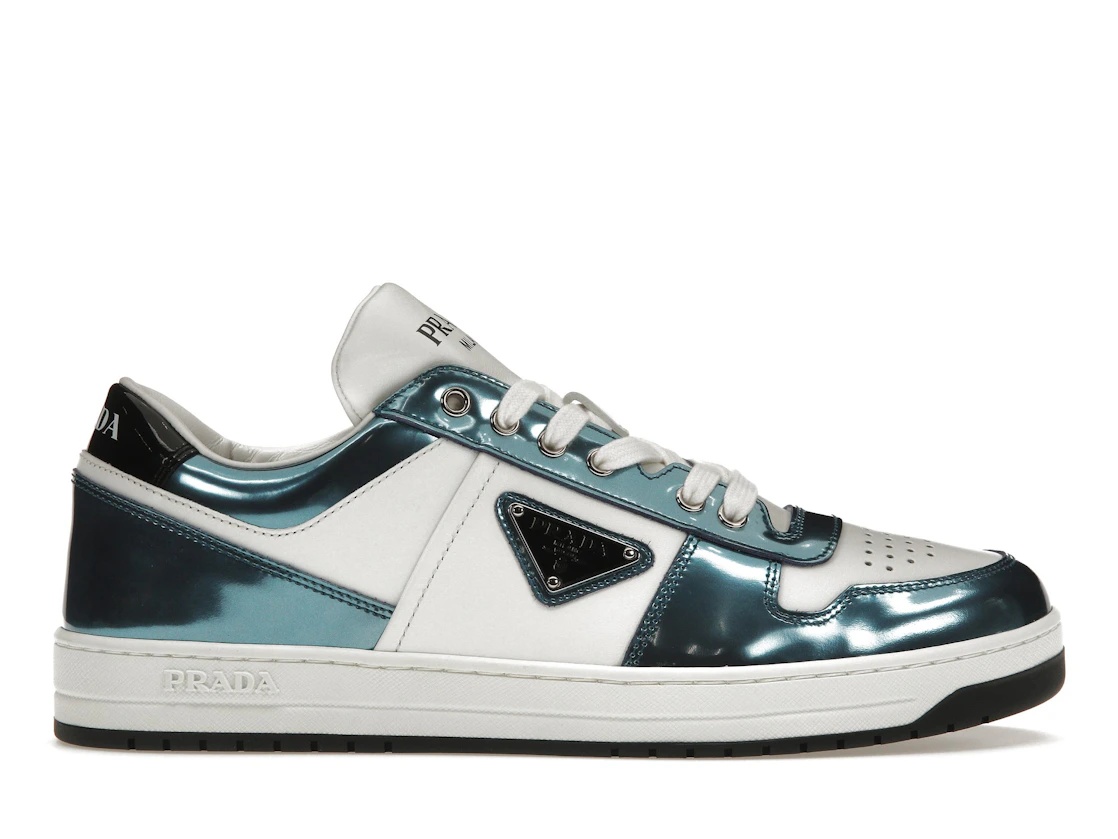 Prada Downtown Low Top Sneakers Leather White Metallic Blue - 1