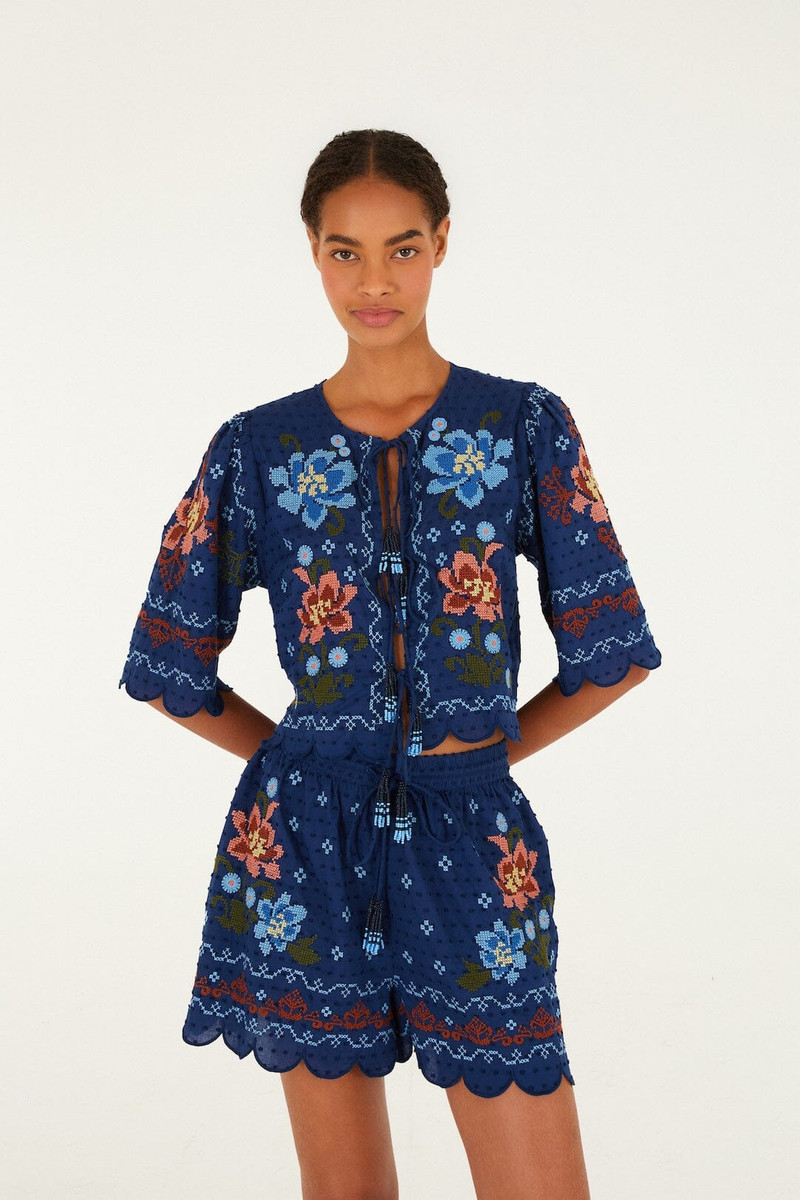 Dark Blue Stitched Garden Shorts 4