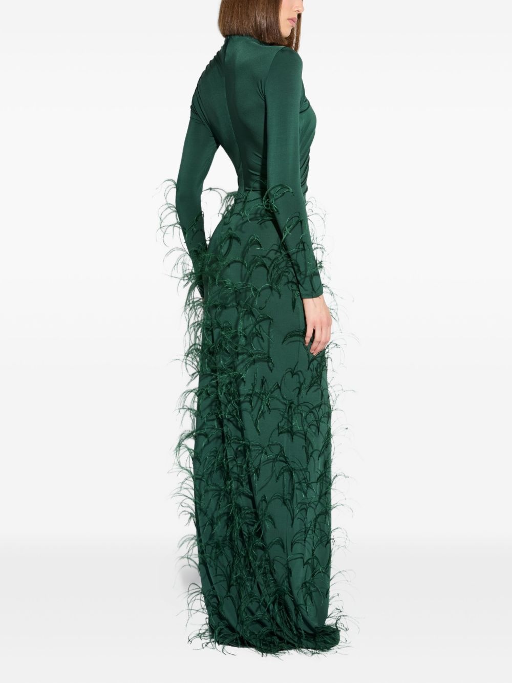 feathers-embellished jersey maxi dress - 3