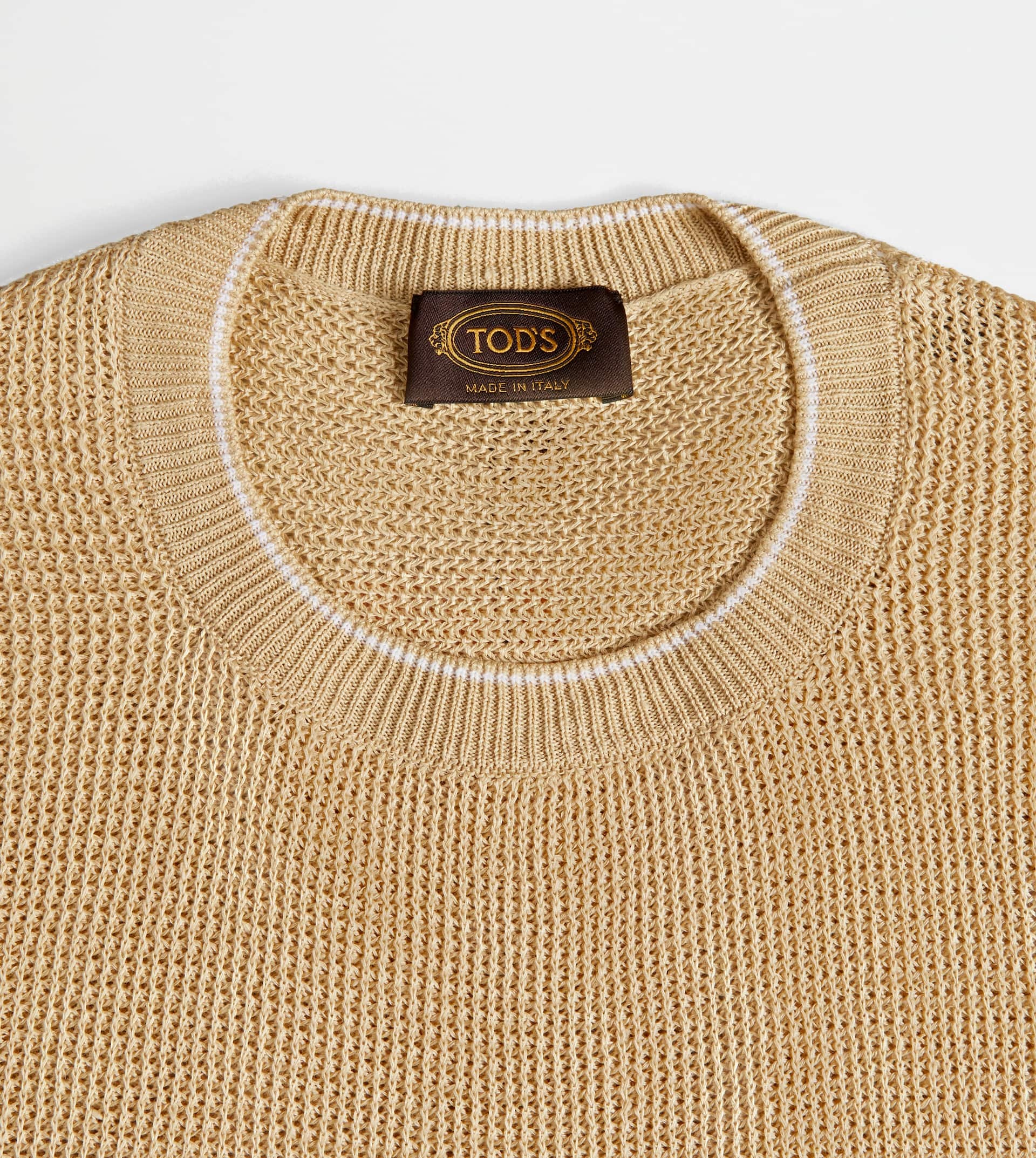 T-SHIRT IN LINEN KNIT - BEIGE, WHITE - 3