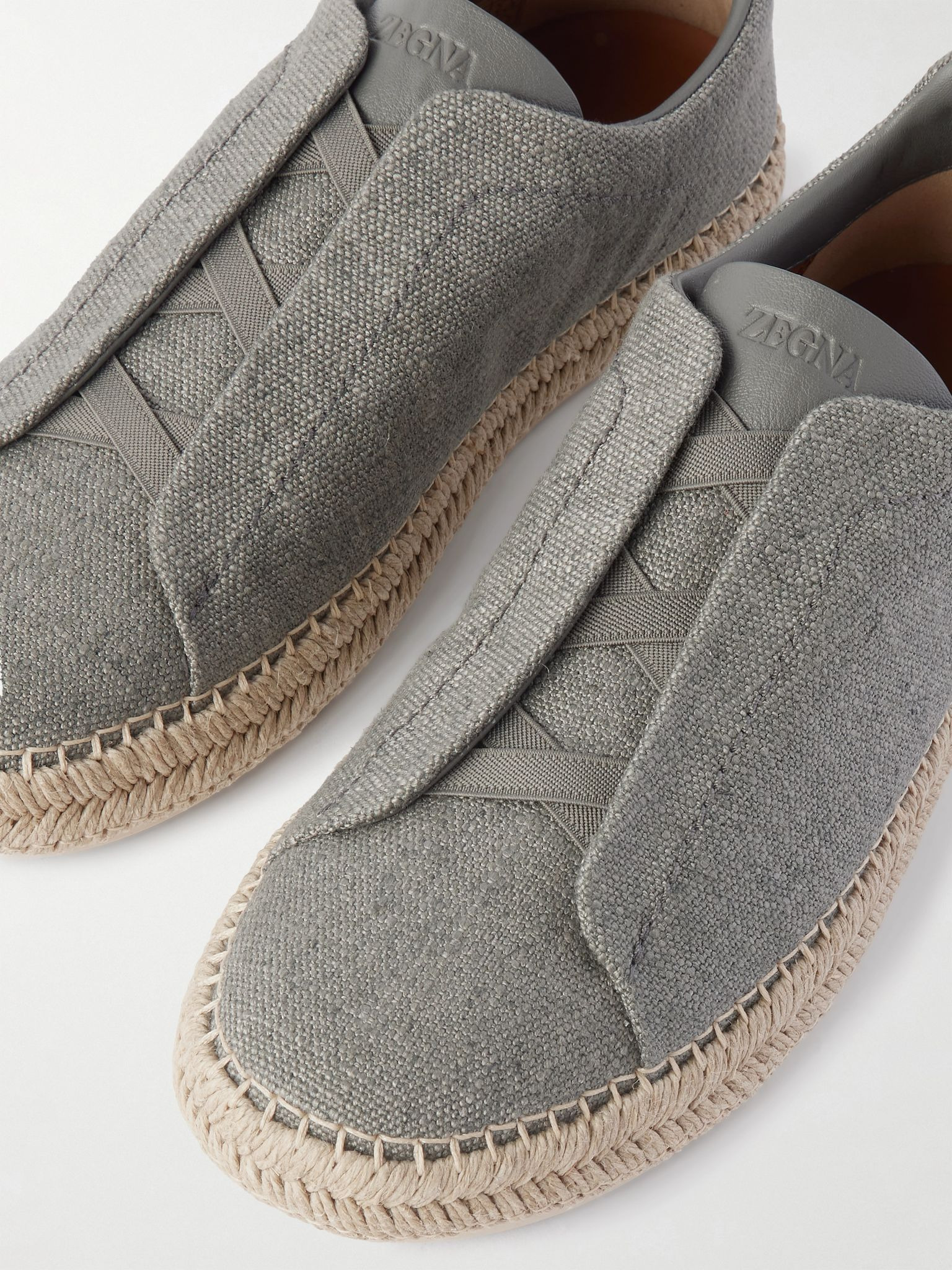 Triple Stitch™ Leather-Trimmed Canvas Slip-On Sneakers Gray - 5