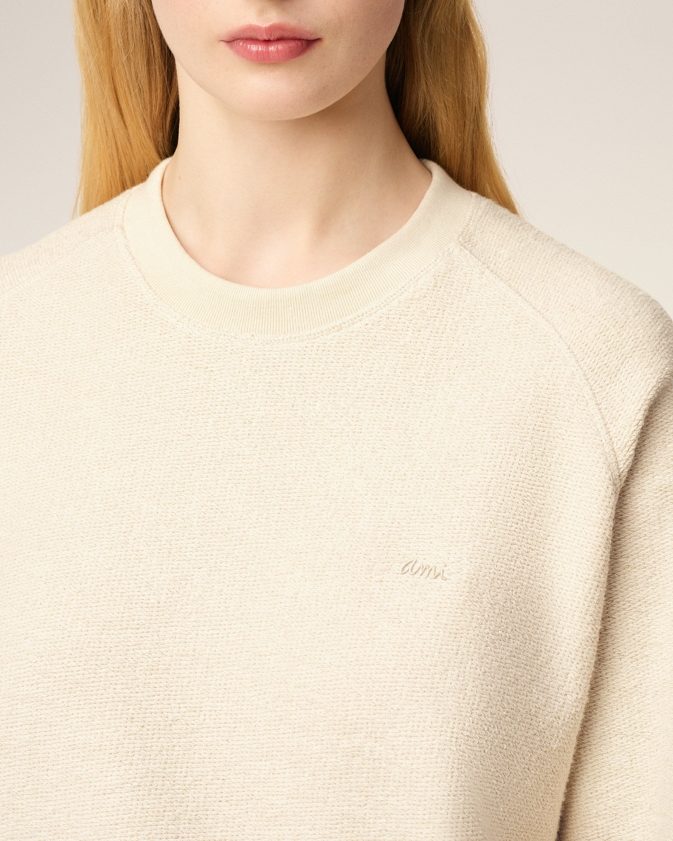 WHITE LEATHER RAGLAN SLEEVED CREWNECK SWEATSHIRT - 4