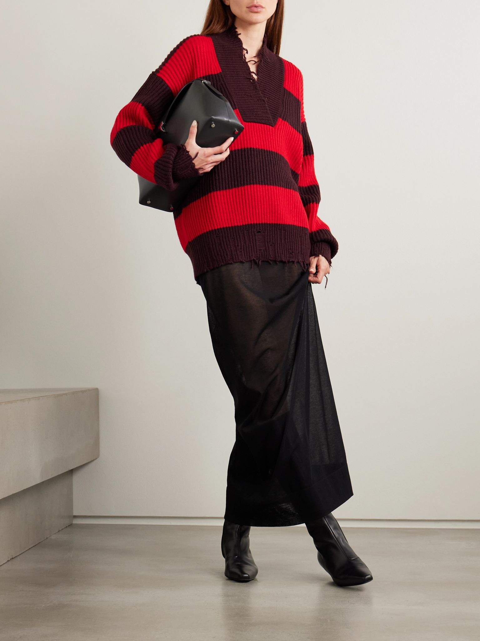 Oversized striped wool-blend sweater Red - 2