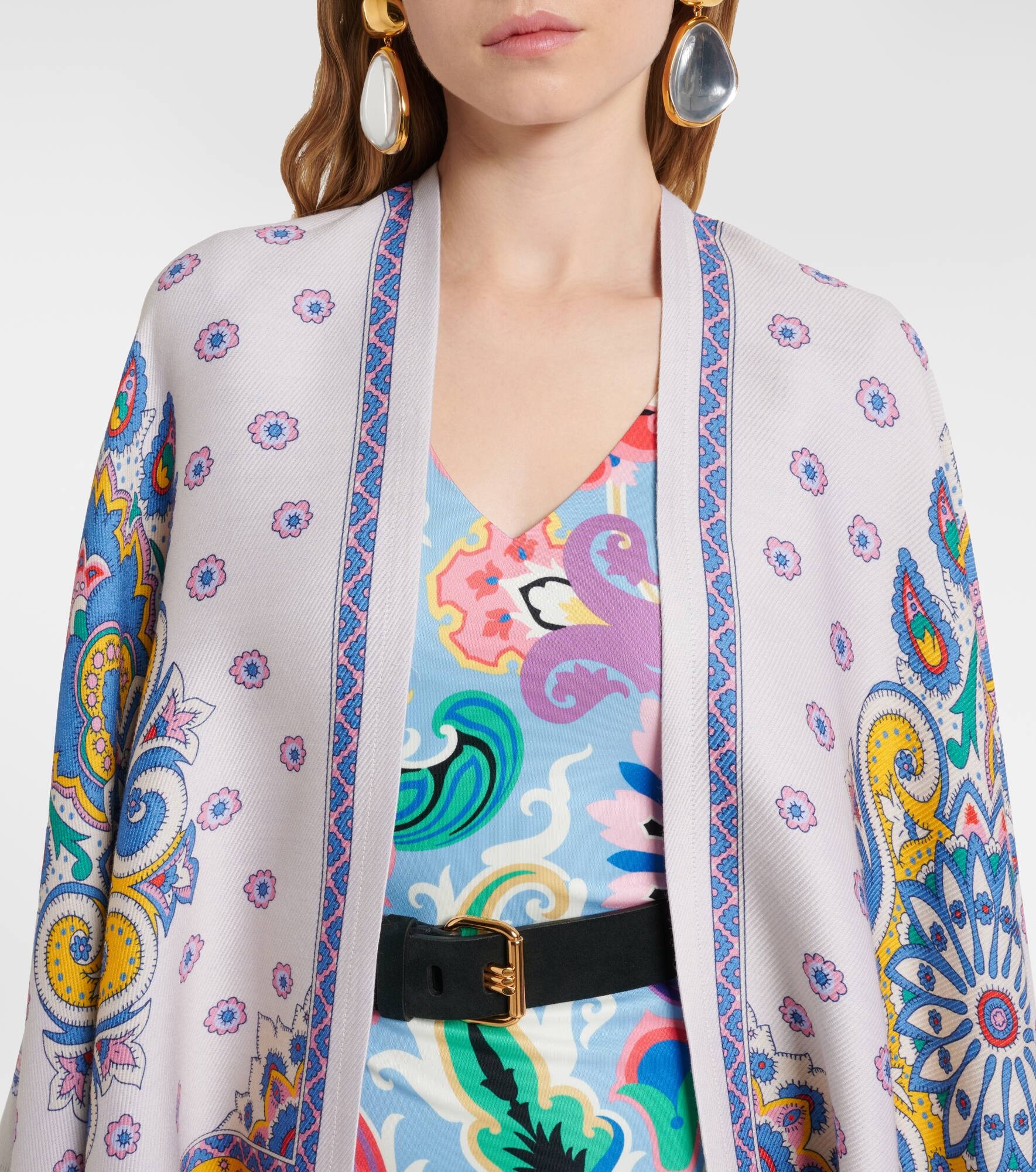Paisley wool-blend cape - 4