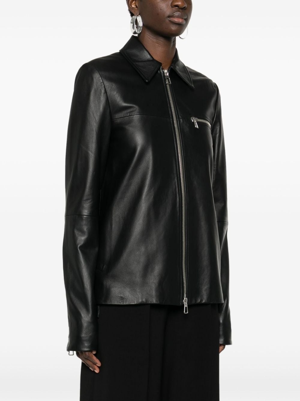 zipped leather jacket - 3