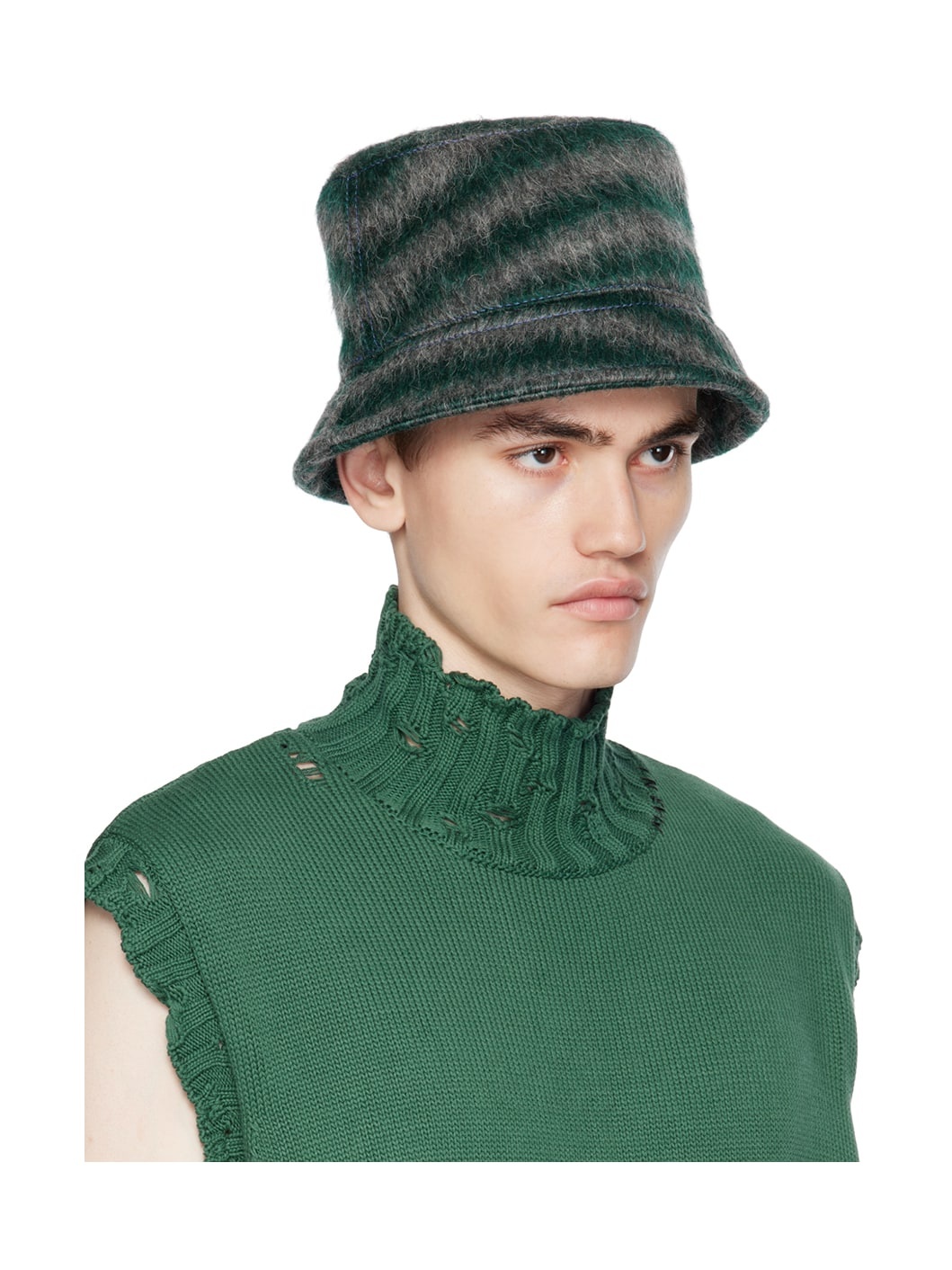 Green & Gray Striped Bucket Hat - 2