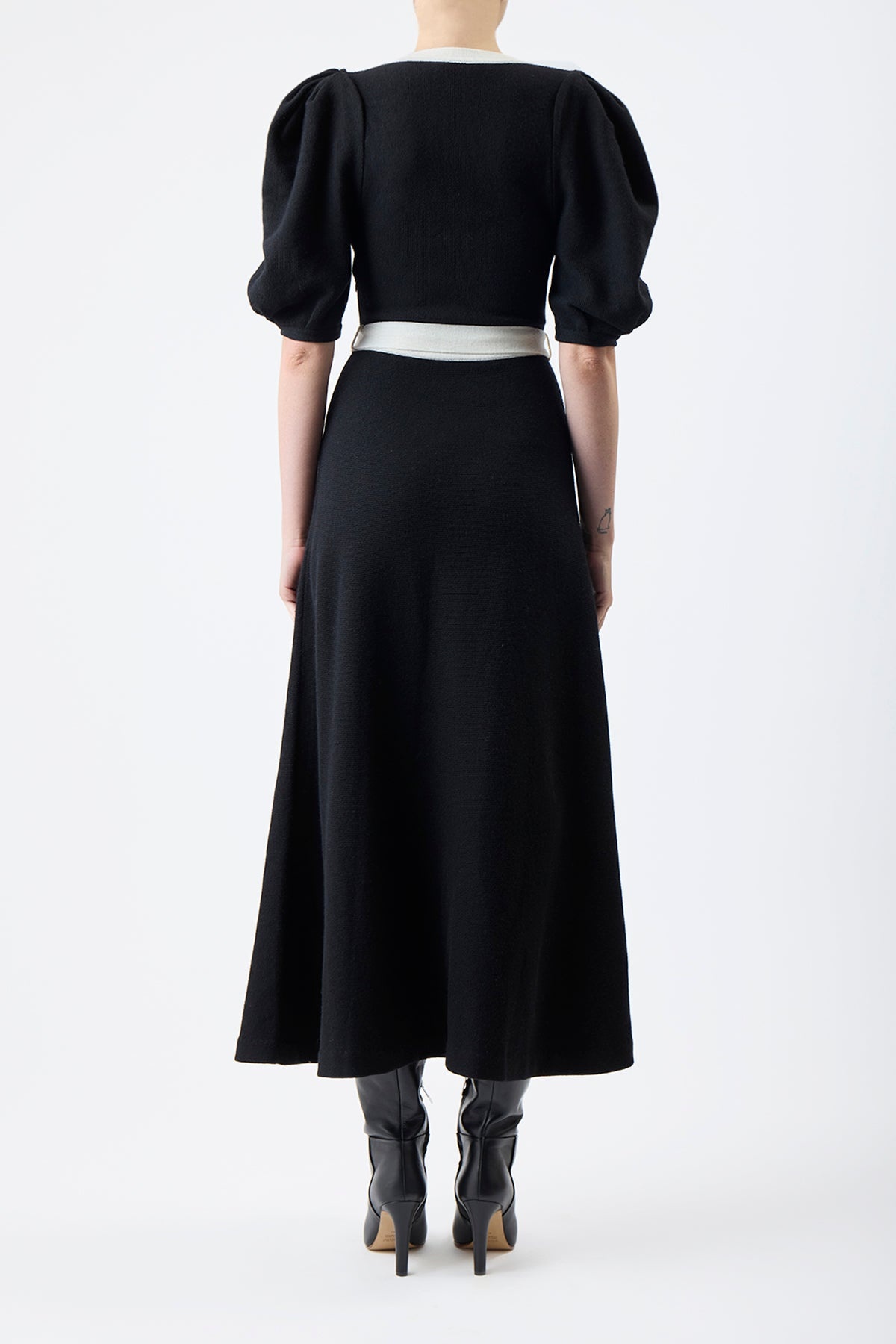 Lilias Dress in Black & Ivory Merino Wool - 5
