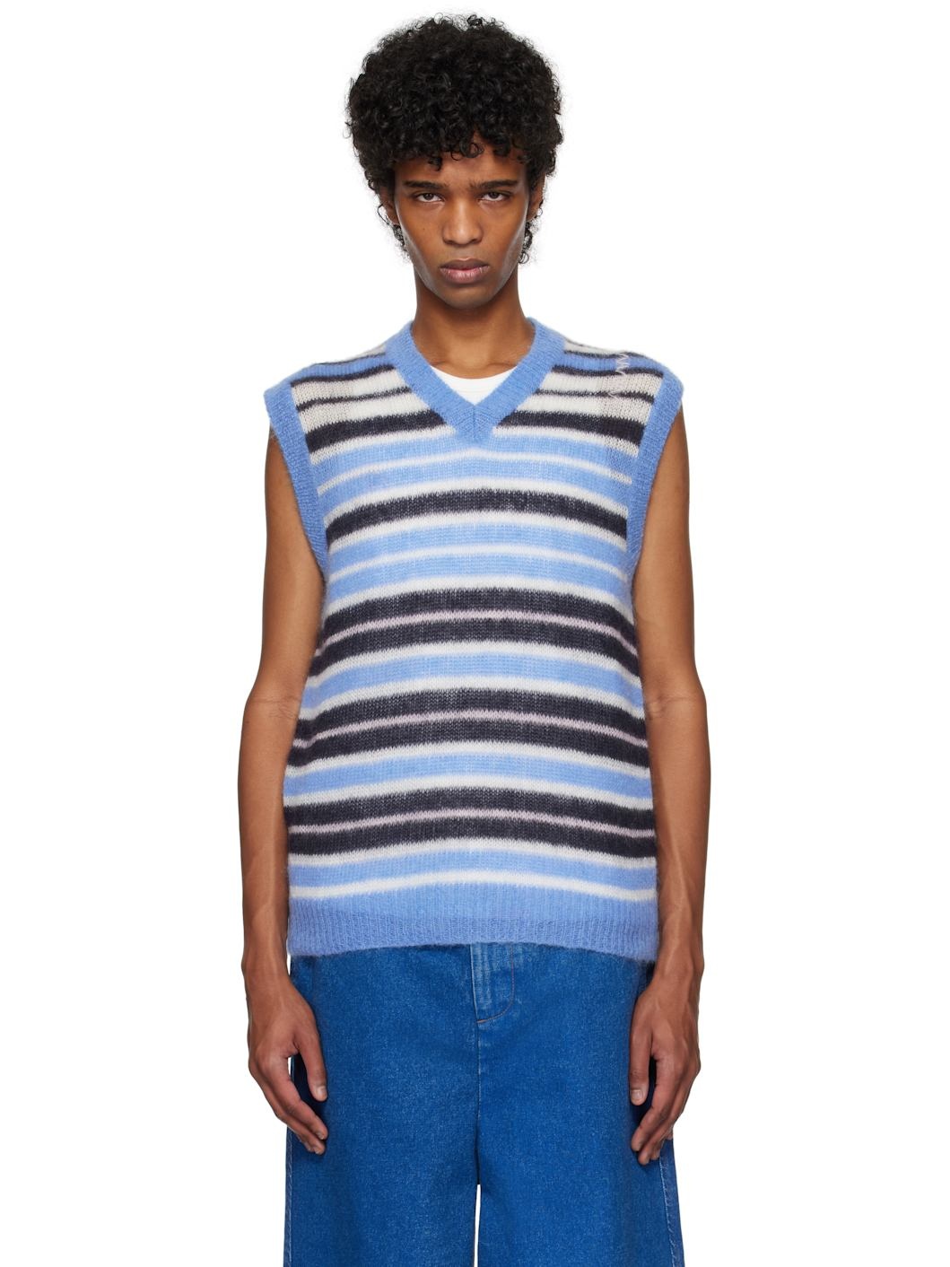 Blue Fuzzy Wuzzy Striped Vest - 1