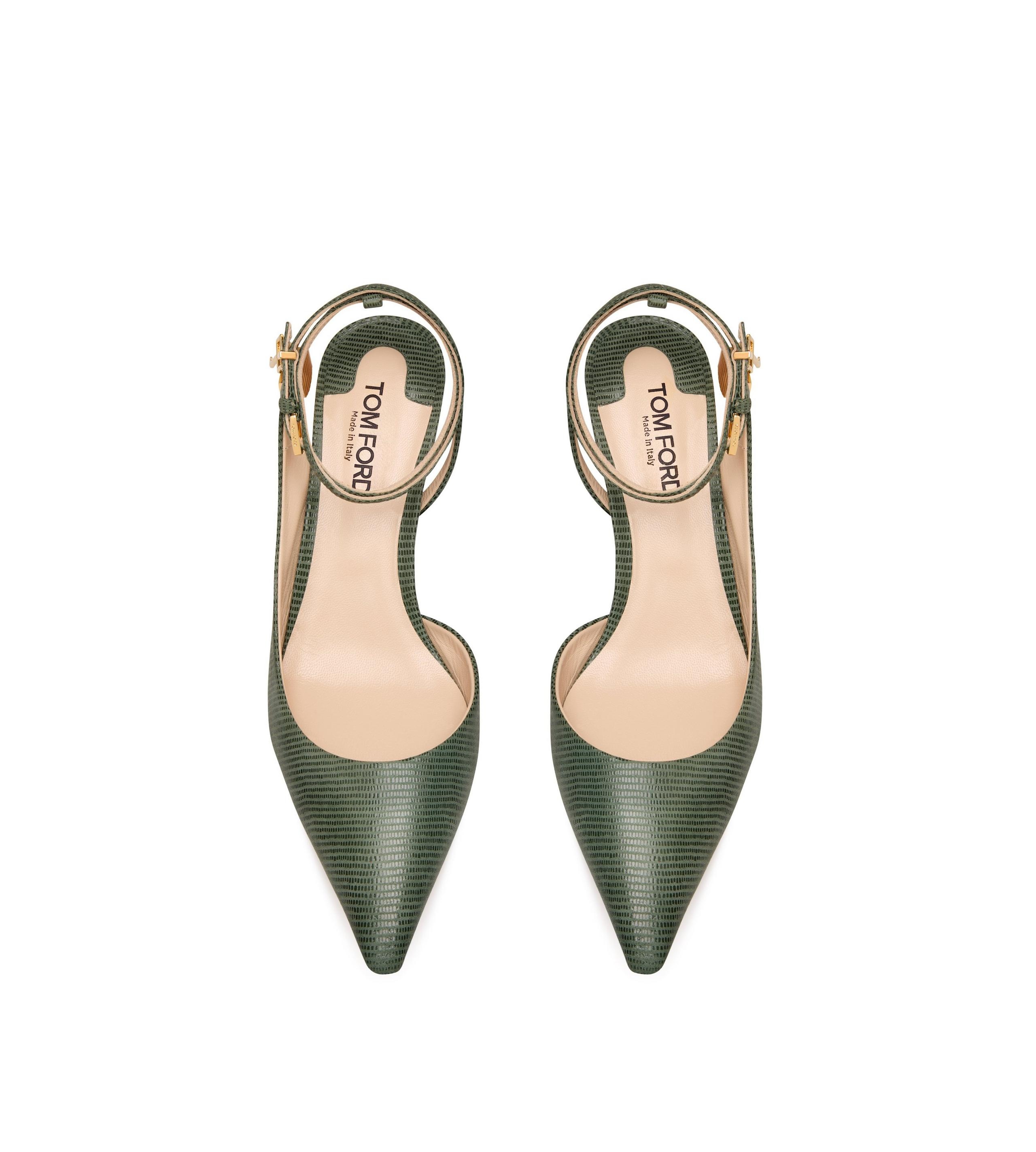 LIZARD-EFFECT SUEDE LEATHER PADLOCK SLINGBACK - 4