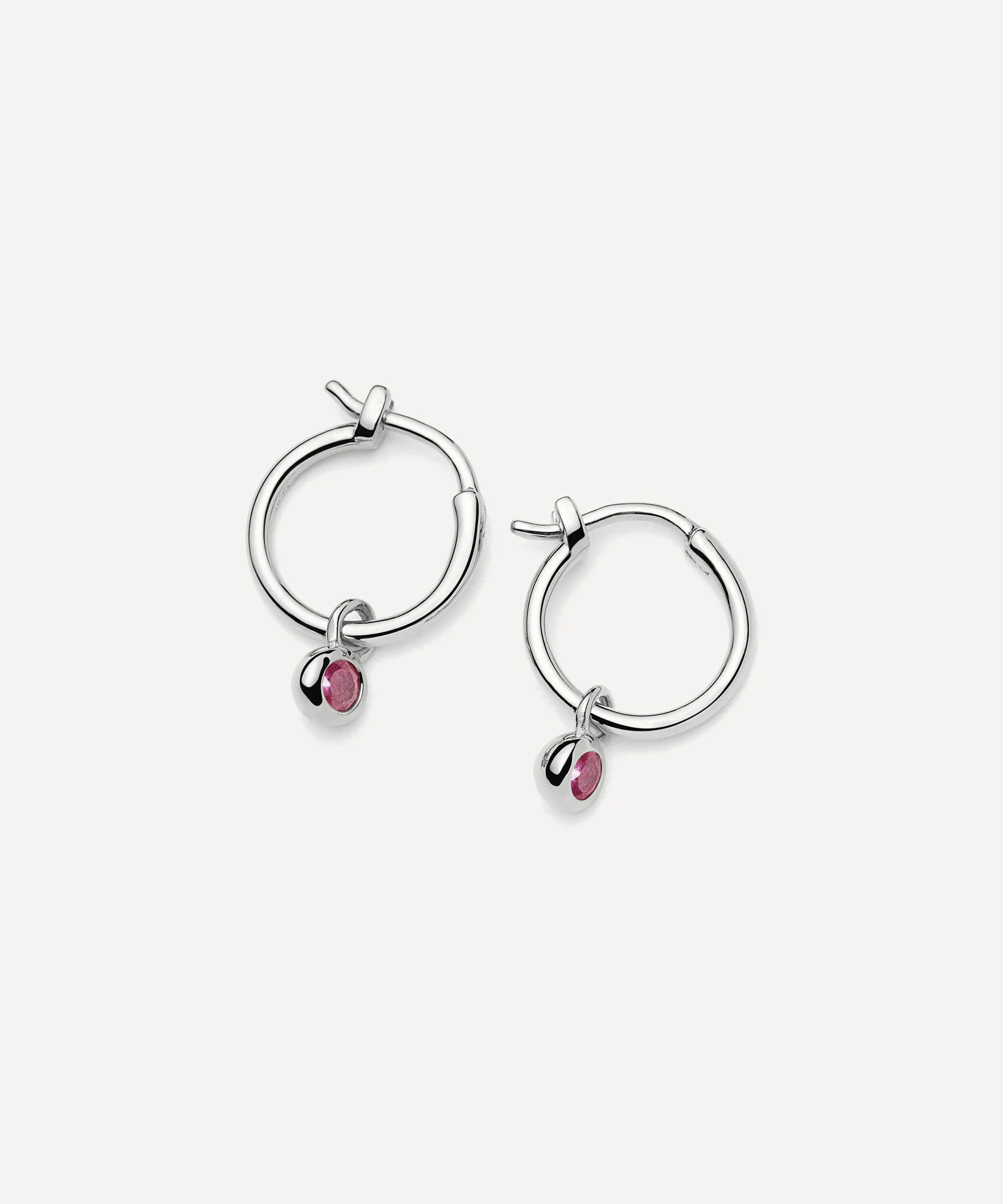 Sterling Silver February Birthstone Mini Charm Hoop Earrings - 1
