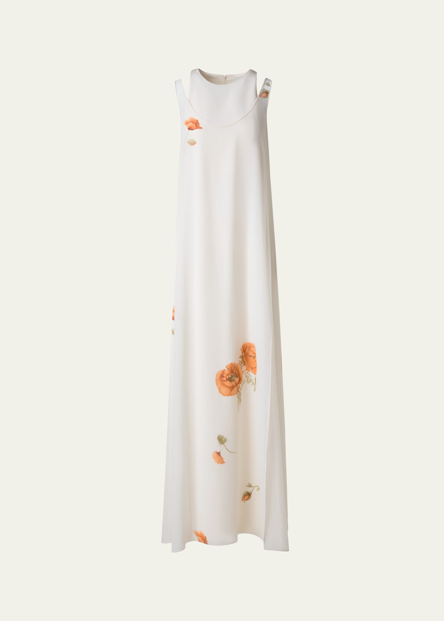 Italian Anemone Print Silk Crepe Georgette Overlayer Gown - 1