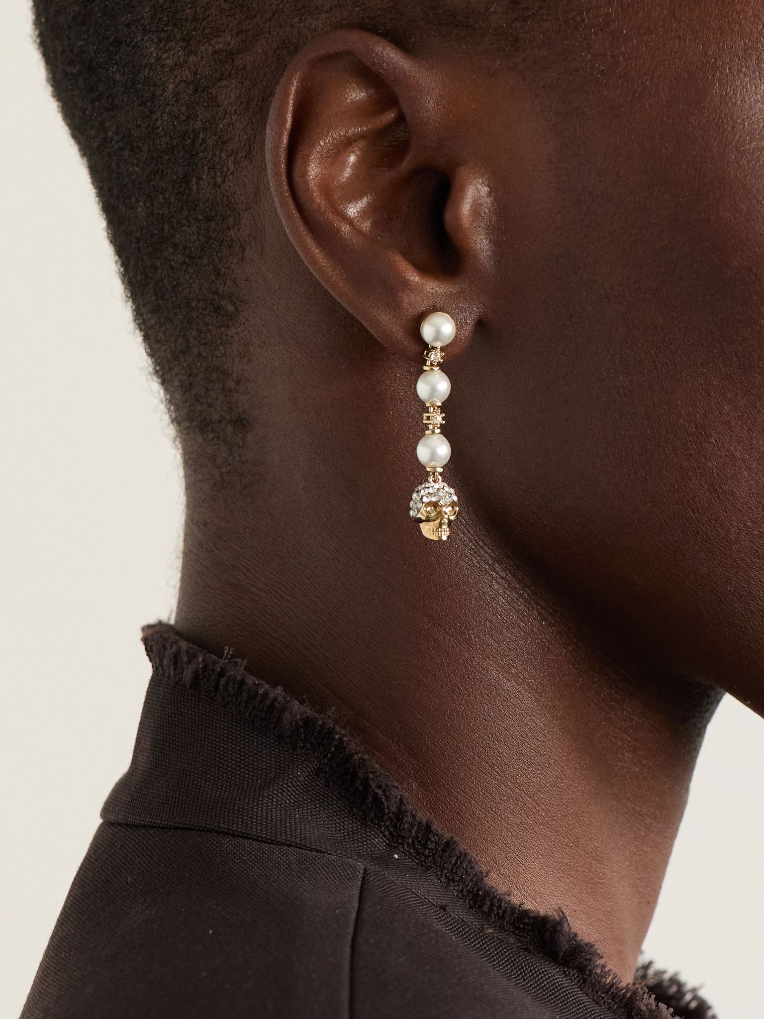 Gold-tone, faux pearl and crystal earrings White - 2
