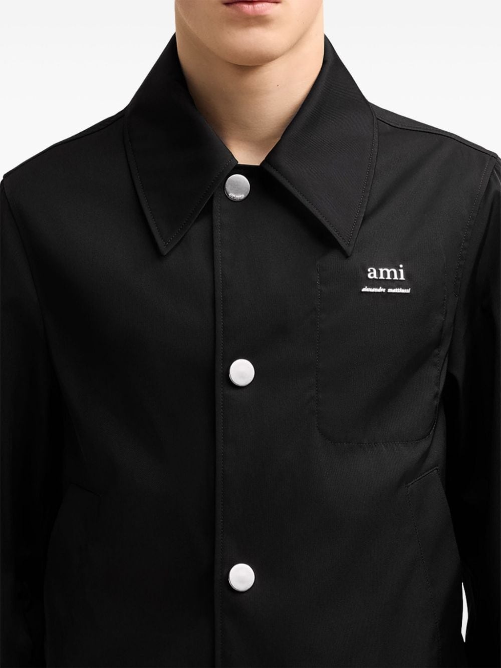 embroidered-logo cotton-blend shirt jacket - 6