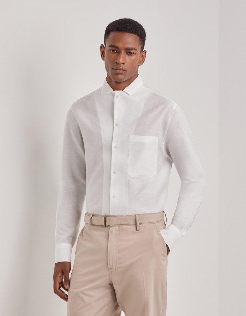 Canali WHITE RELAXED FIT COTTON AND LINEN SHIRT WITH LAPEL COLLAR AND BREAST POCKET outlook