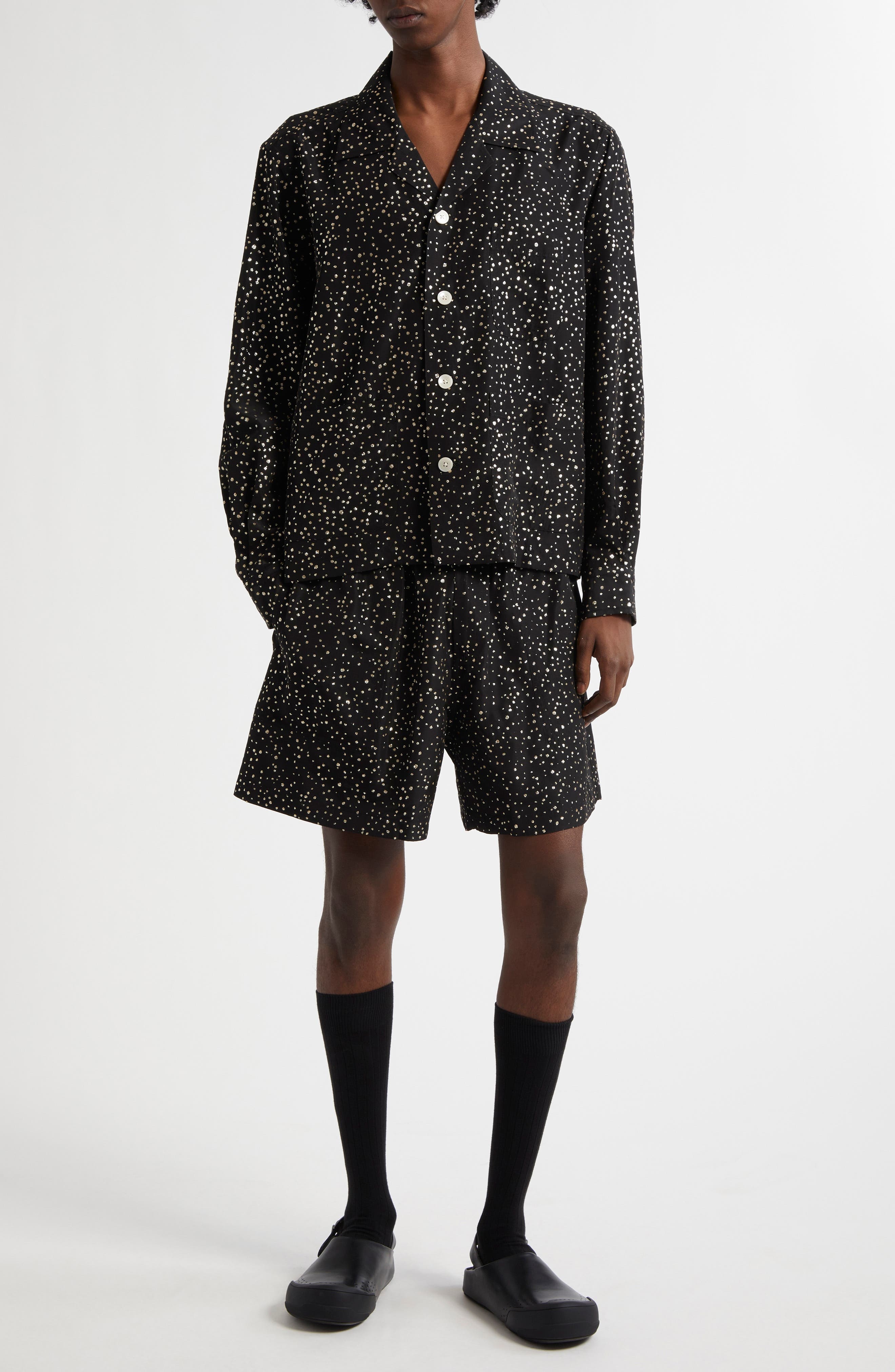 Bode Glitter Dot Faille Button-Up Shirt in Black Silver at Nordstrom - 2