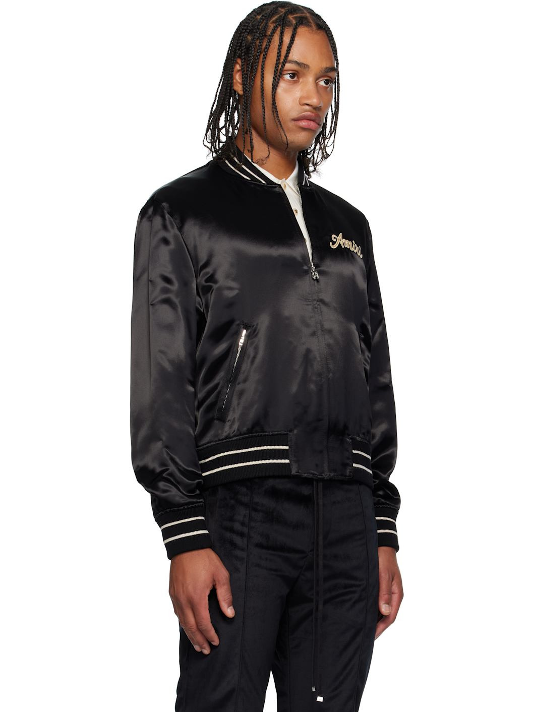 Black 'Club Amiri' Satin Bomber Jacket - 2