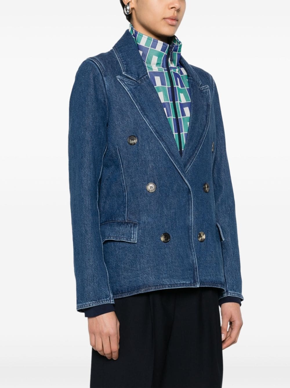 double-breasted denim blazer - 3