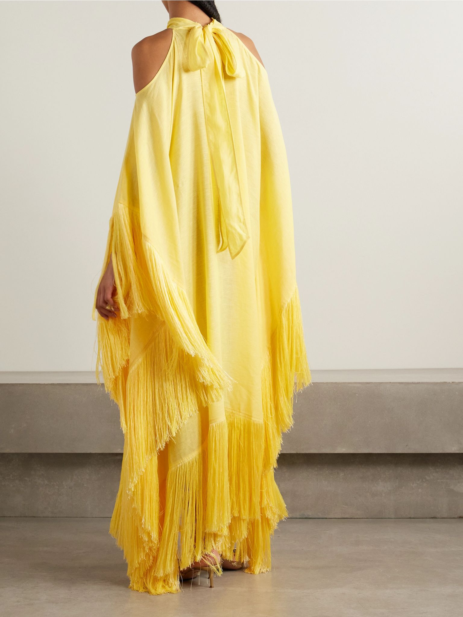 Bambolino cold-shoulder fringed linen maxi dress Bright yellow - 3