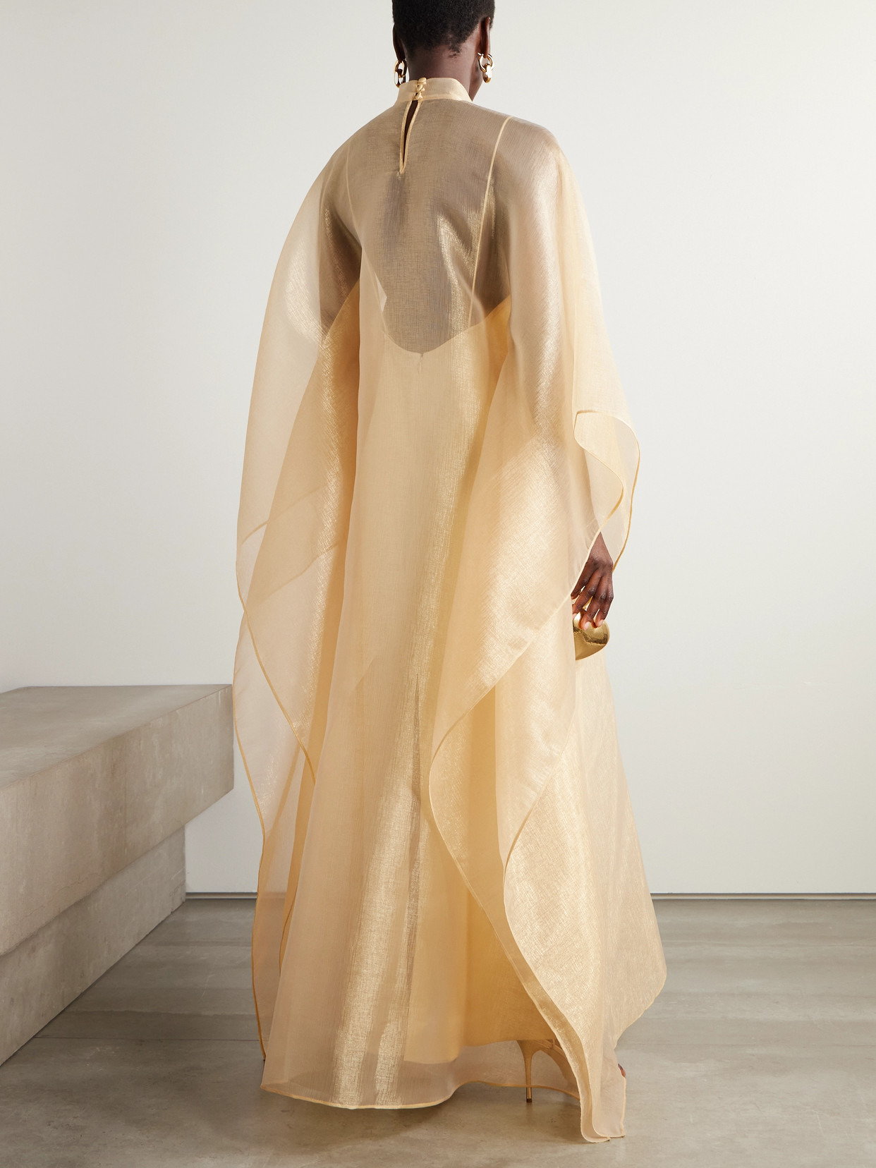 Sphinx Draped Metallic Organza Gown - 3