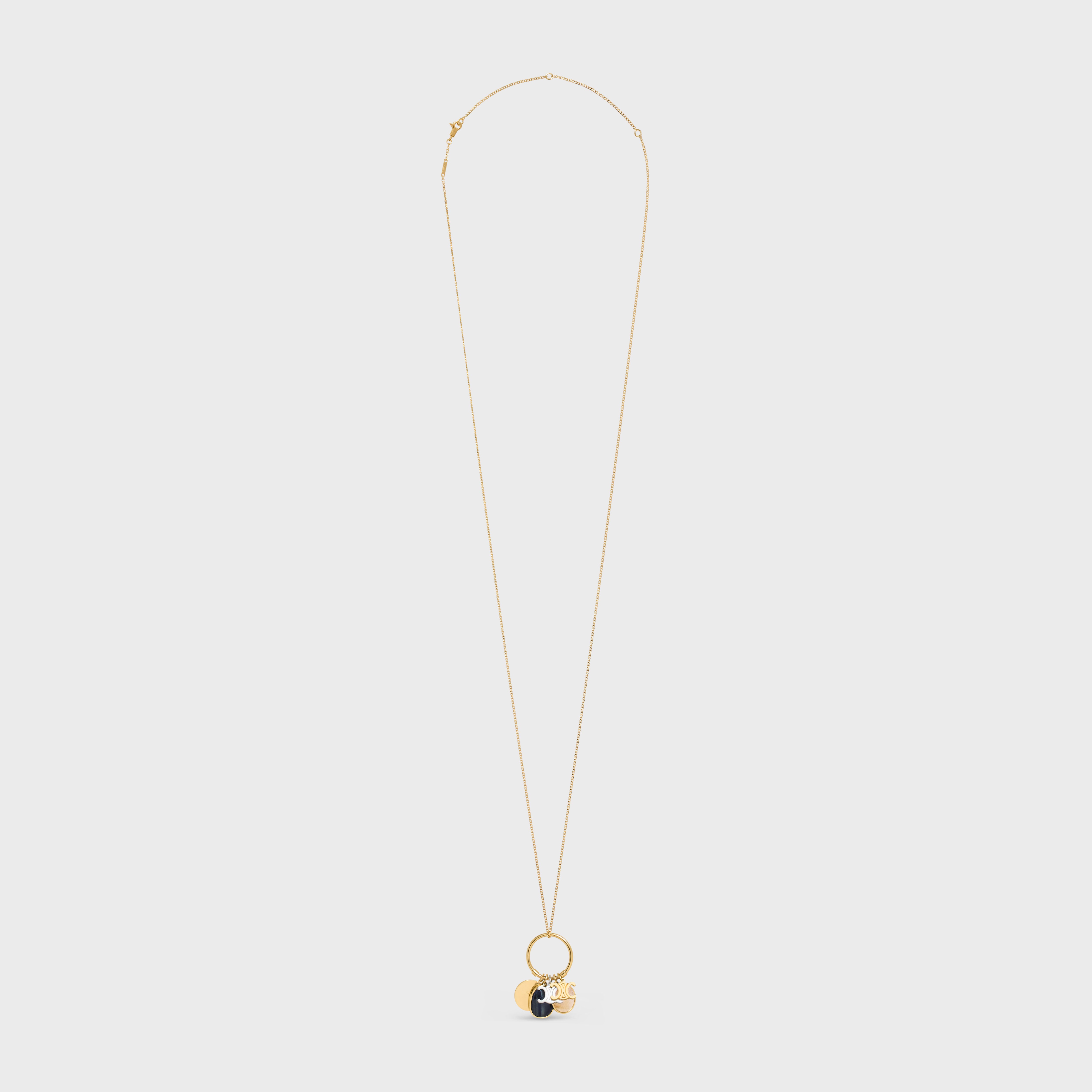 Triomphe Indie Charms Necklace in Brass with Gold and Silver Finish, Rutilated Quartz and Hawk Eye - 1