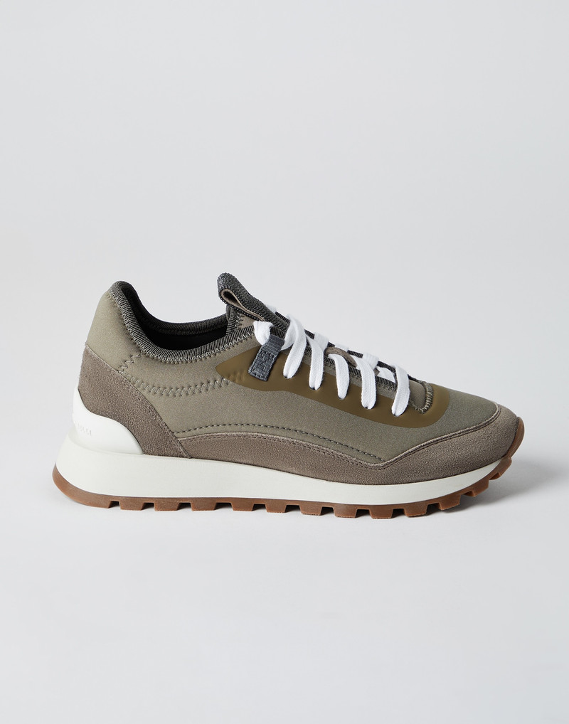 Suede and techno fabric runners with precious tongue 1