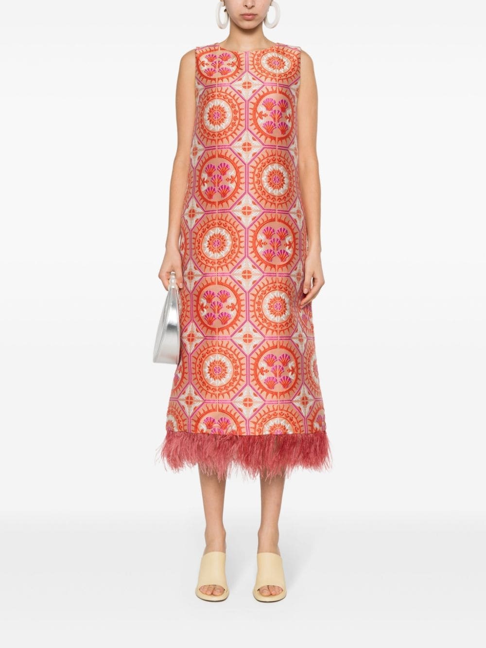 Column feathered midi dress - 2
