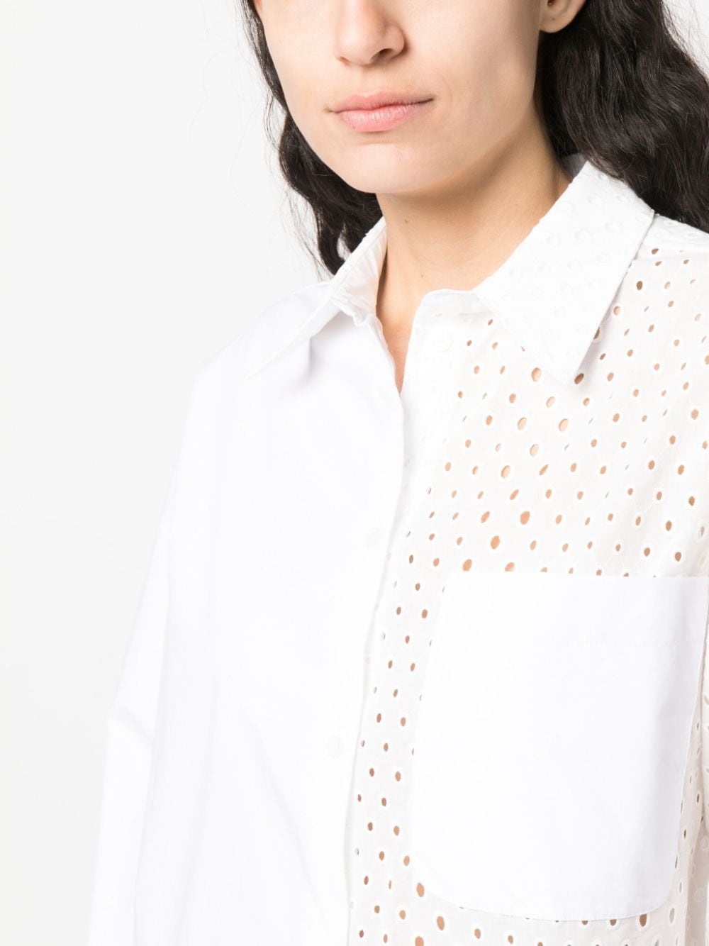 broderie anglaise-panelled shirt - 5