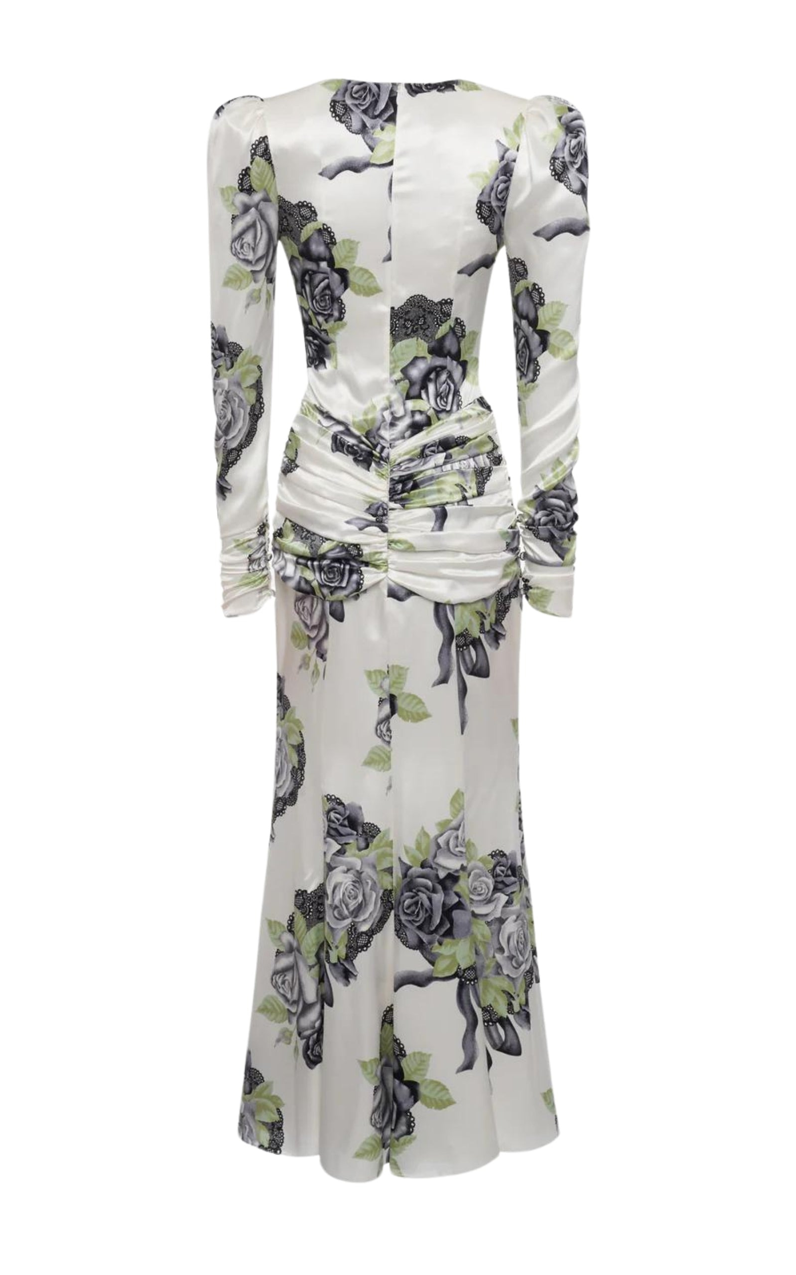 Silk Satin Rose Print Midi Dress - 5