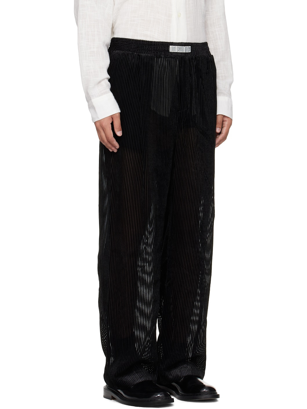 Black Devored Stripes Large Pleats Trousers - 2