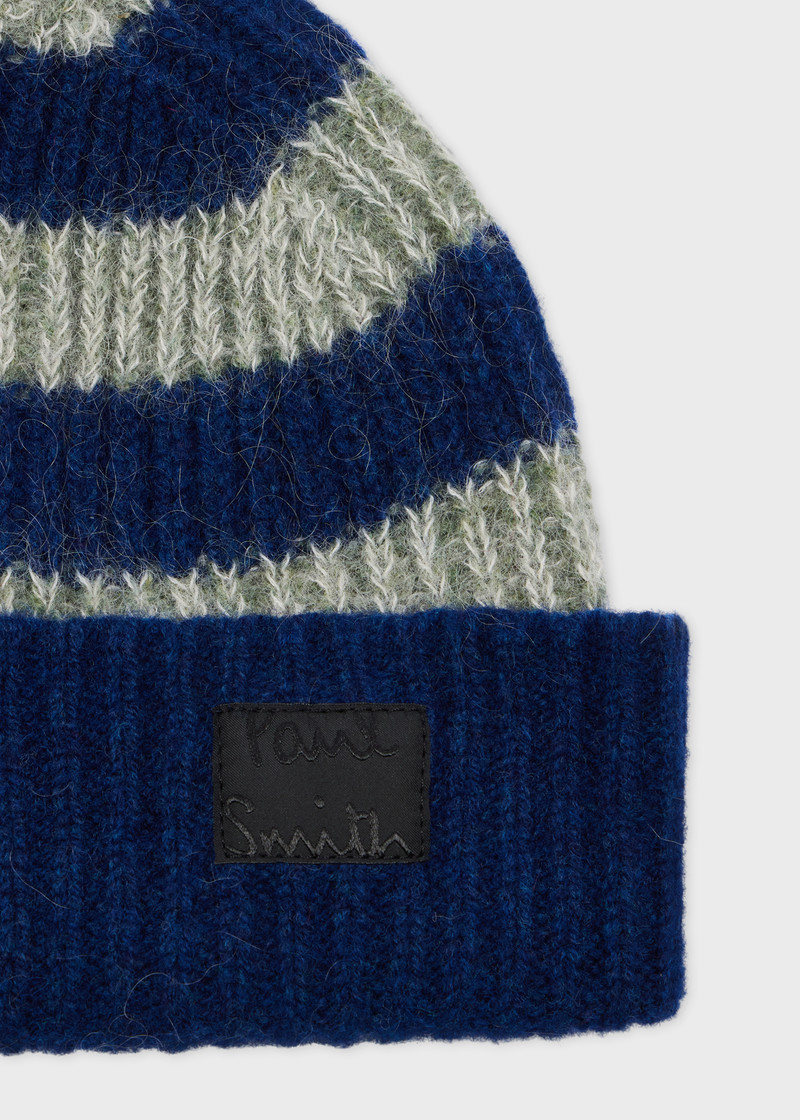 Paul Smith Stripe Navy Blue Lambswool-Mohair Chunky Knit Beanie outlook